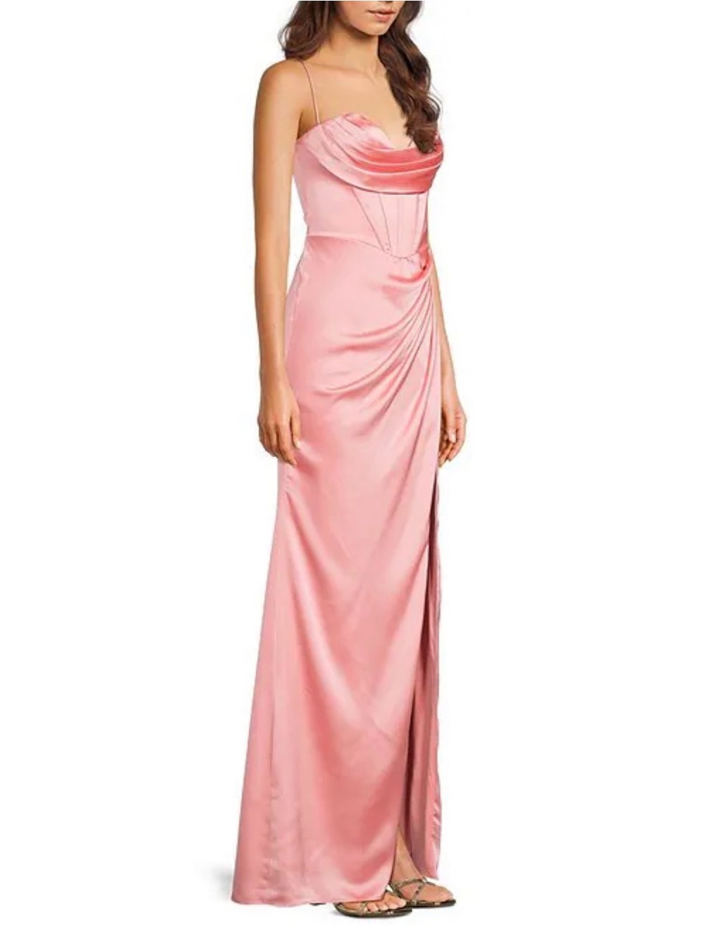 GB girls Strapless Satin Pink Evening Dress with Front Slit